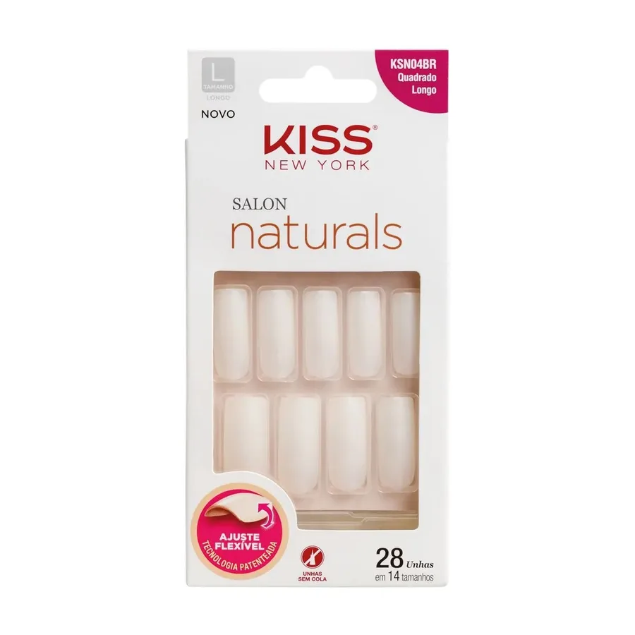 KISS NY UNHAS SALON NATURAL LONGO QUADR KSN04BR