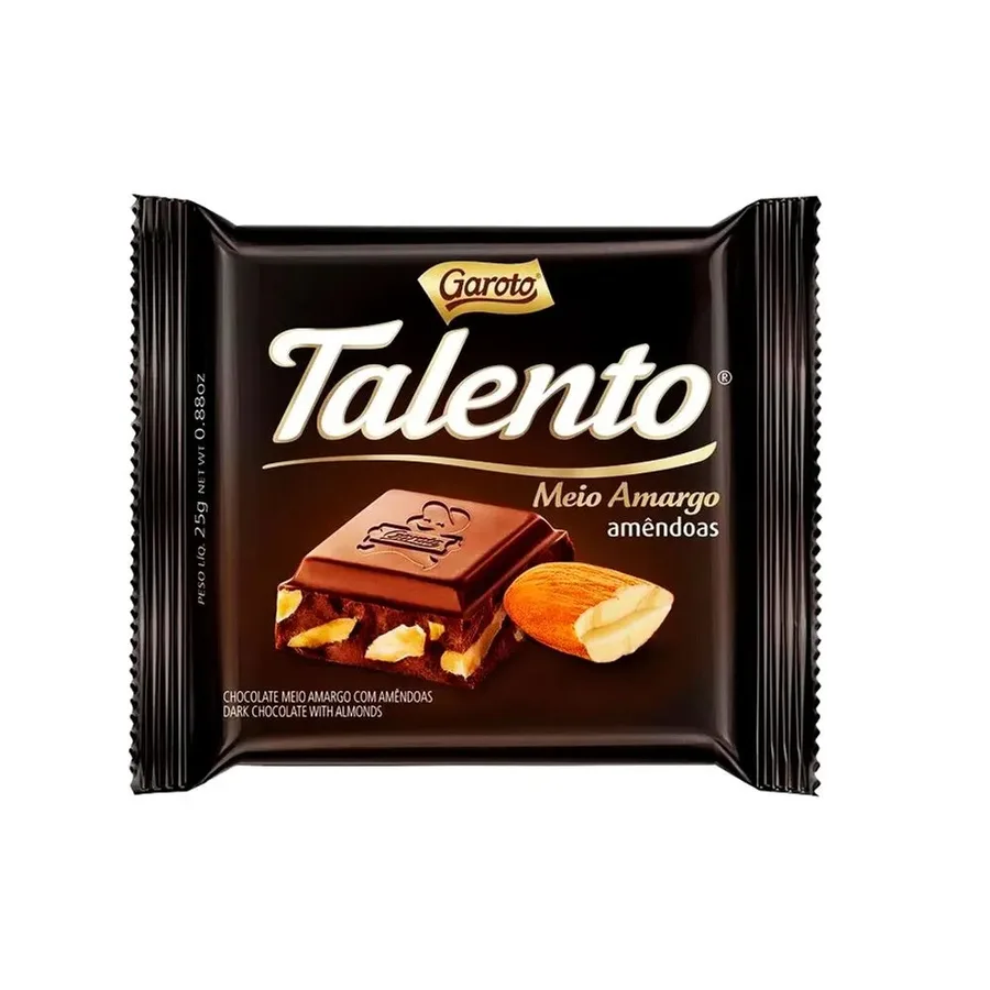 TALENTO CHOC 25G MEIO AMARGO AMENDOAS