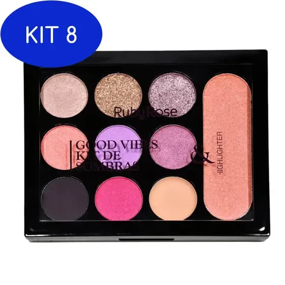 RUBY ROSE PALETA SOMBRA GOOD VIBES 8 CORES 1 ILUMI