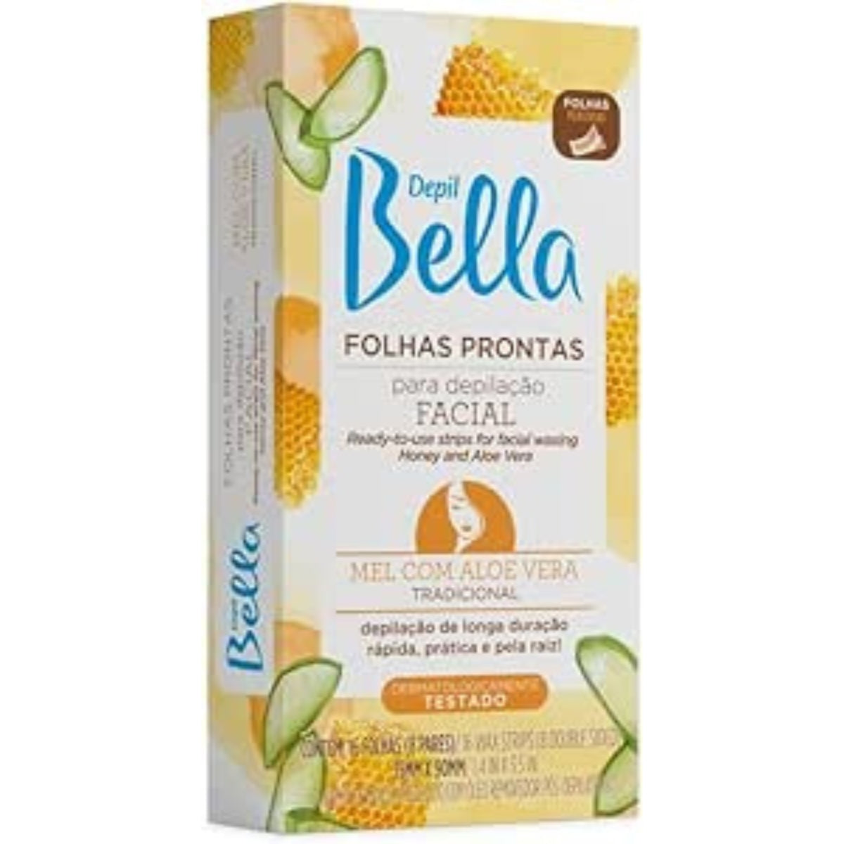 Depil Bella Folhas Prontas para Depilação Facial Mel e Aloe 16 Folhas