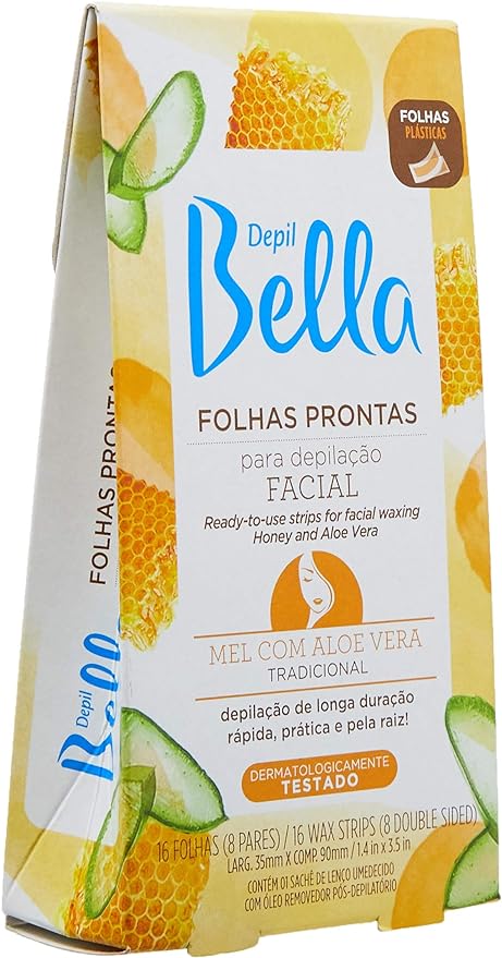 Depil Bella Folhas Prontas para Depilação Facial Mel e Aloe 16 Folhas